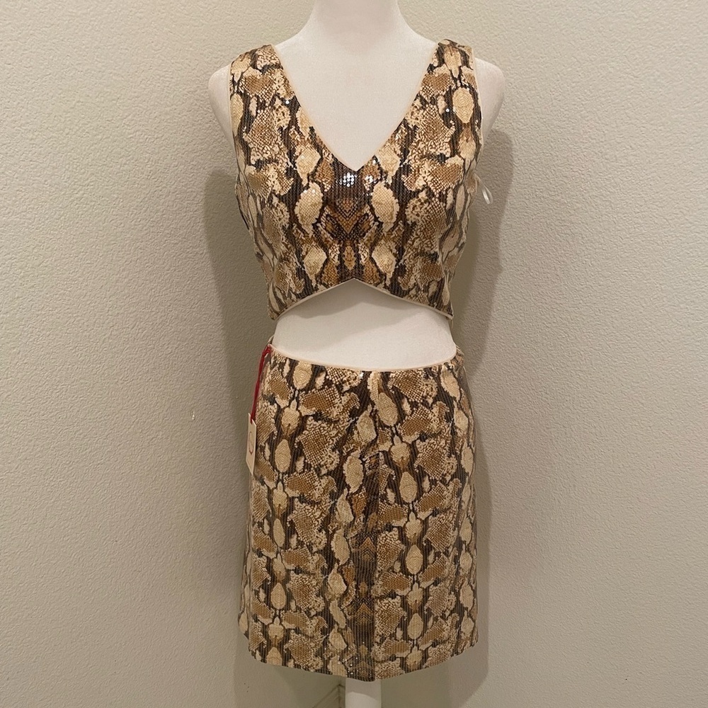 NWT RAGA Two Piece Slither Snake Print sequence set Cropped Tank & Pencil Skirt  - Picture 3 of 13